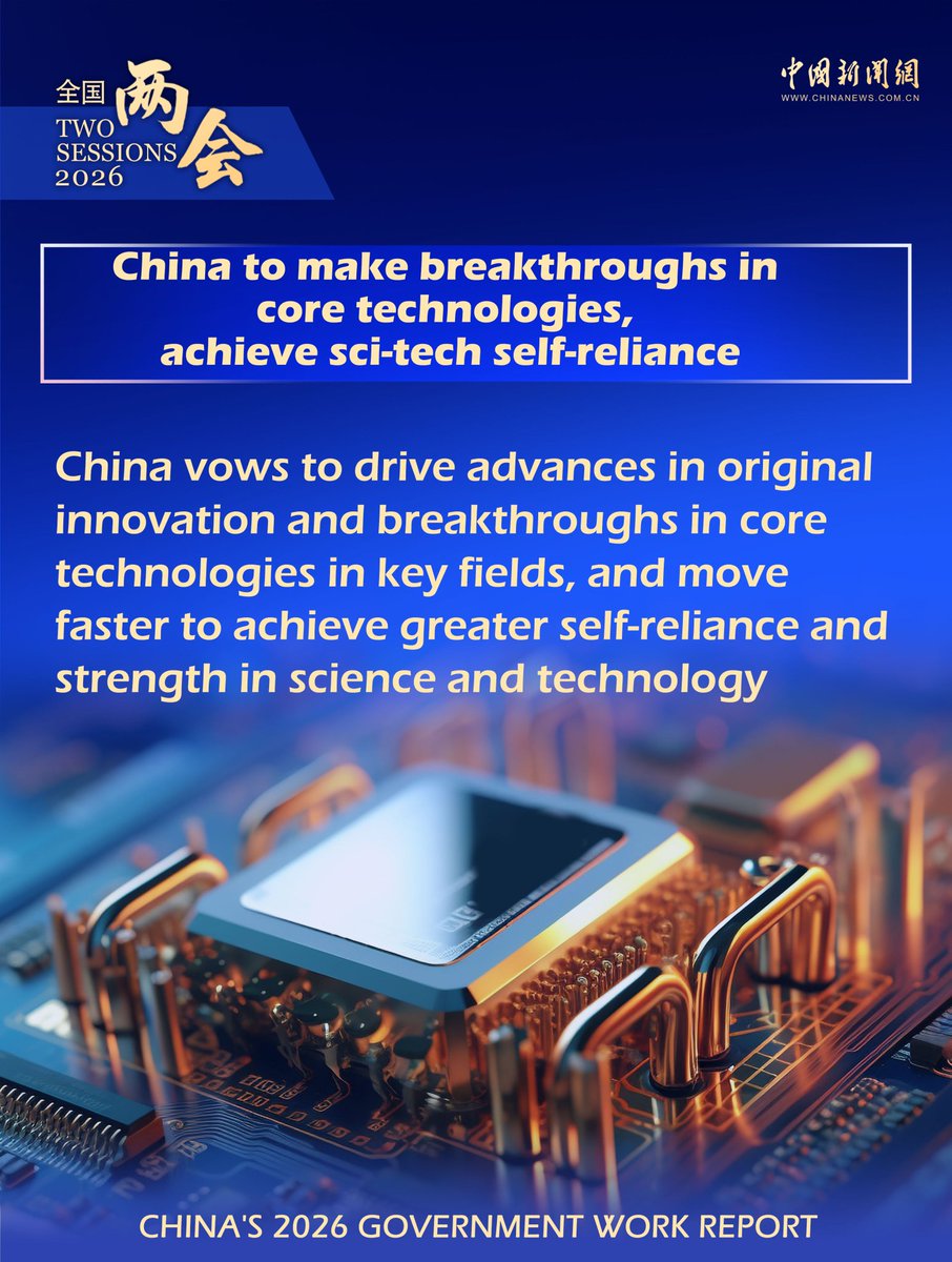 moderature01's tweet photo. #NumbersofTwoSessions China vows to drive advances in original innovation and breakthroughs in core technologies in key fields, and move faster to achieve greater self-reliance and strength in science and technology.  #TwoSessions2026 https://t.co/9WtuhIsGAd