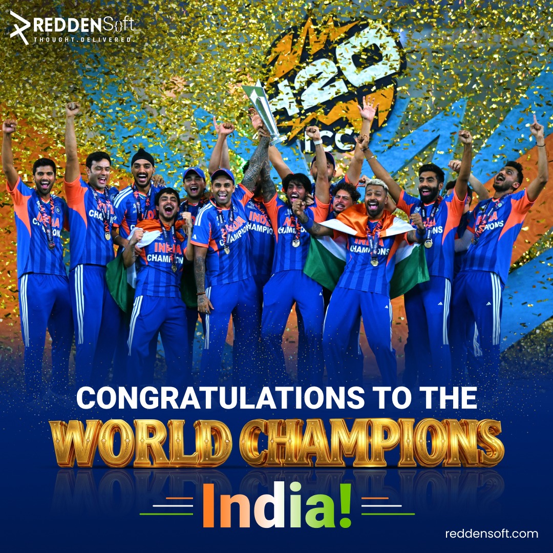 reddensoft's tweet photo. #Congratulations to Team India for an unstoppable performance! Making history on our own turf, the Men in Blue have proven their dominance by becoming back-to-back winners. We truly are the #Champions of the World! 🏆💙

#TeamIndia #ChampionsOfTheWorld #MenInBlue #BestWishes https://t.co/QX5wJATXpf