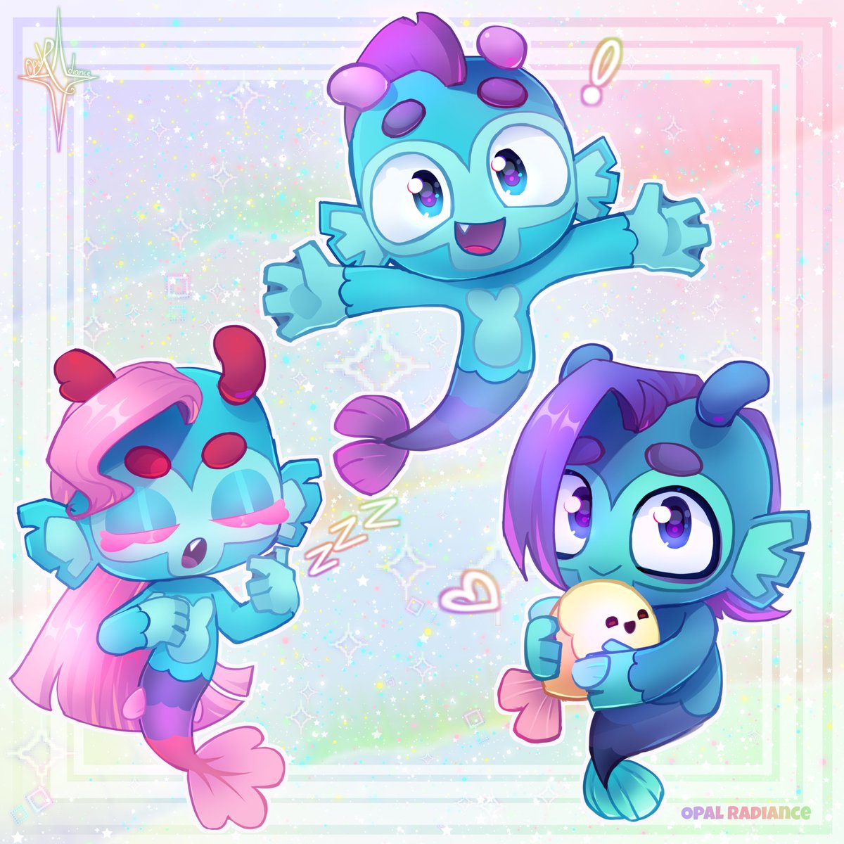 Opal_Radiance's tweet photo. Little Mermonke Trio! ✨🤍🐟

#BTD6 #Bloons #Fanart https://t.co/7hjjSFi8ME