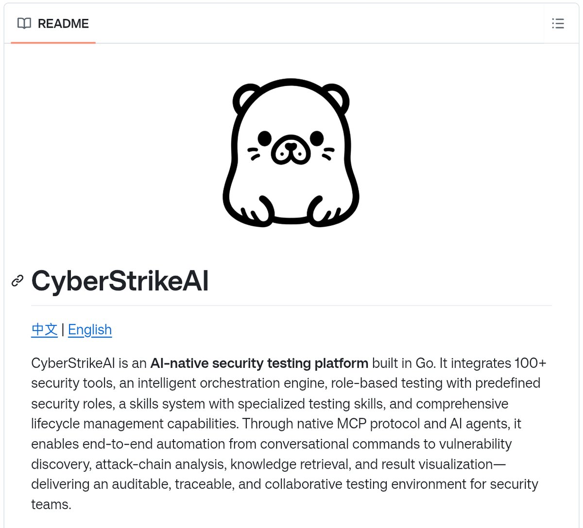 The open-source AI-native security testing platform built in Go.

It integrates 100+ security tools, an intelligent orchestration engine, role-based testing with predefined security roles, a skills system with specialized testing skills, and comprehensive lifecycle management