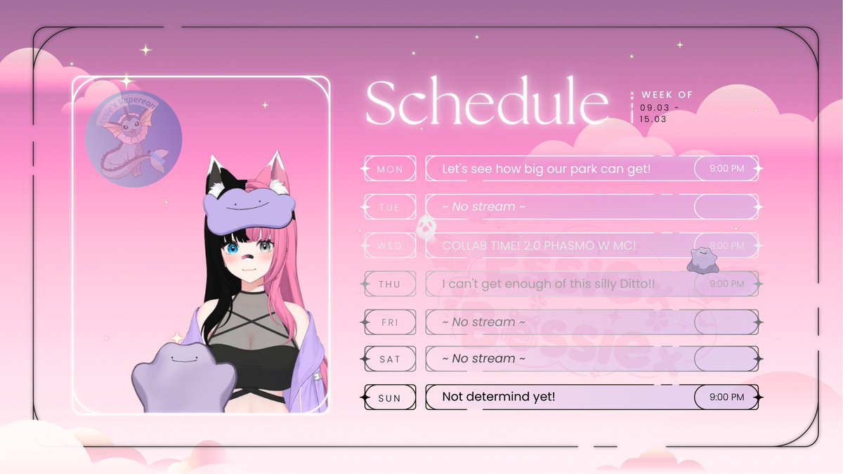 EssiexBessiex's tweet photo. NEW WEEK SCHEDULE IS UP! 🦇🌸
Having a extra stream in the Wednesday w a collab! 👻 
First signs of spring also have arrived here! Have a lovely week you all!! ✨️ https://t.co/Ejz7lHPY5b