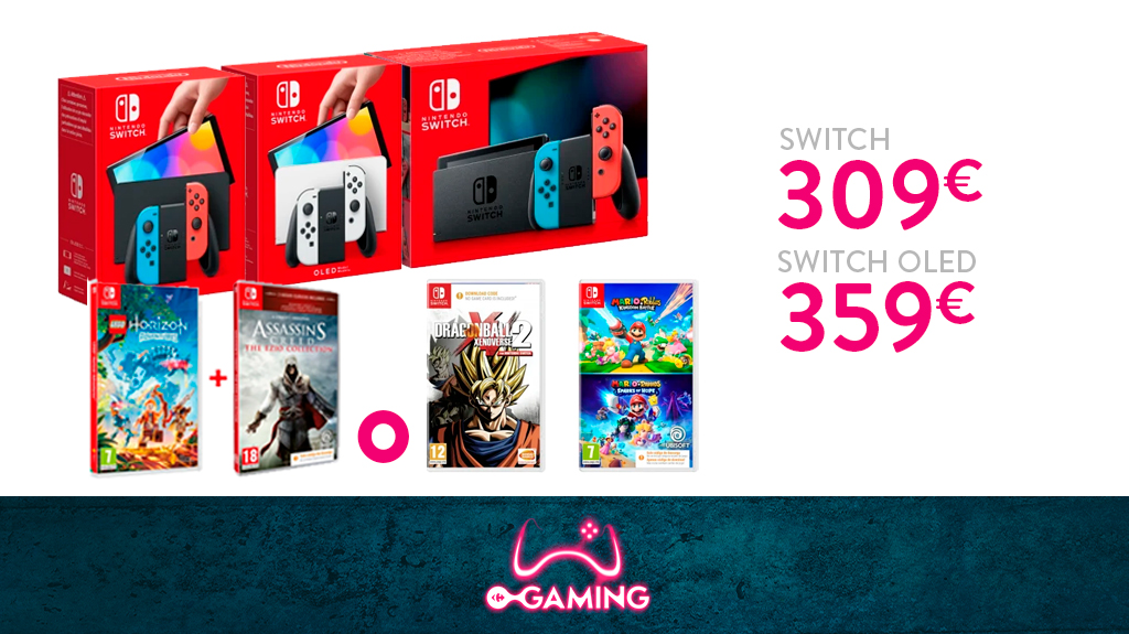 CarrefourGaming's tweet photo. ¡Llévate una #Switch con uno de estos packs de juegos desde 309€! 

#DragonBallXenoverse2 y #MarioRabbids
#SwitchOLED Neón https://t.co/3OHfZU9BWw
#SwitchOLED Blanca https://t.co/DpmdsbhZ1Y
#Switch Neón https://t.co/Efvd33CCbz

#LEGOHorizonAdventures y #AssassinsCreedEzio
#SwitchOLED Neón https://t.co/wQeBrIjru6
#SwitchOLED Blanca https://t.co/0zADneWUJA
#Switch Neón https://t.co/D3FqNDHMPP