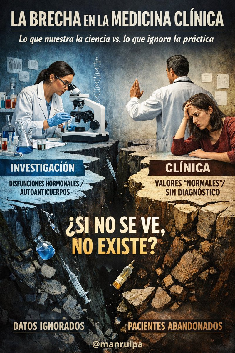 ⚠️🪨Hay una brecha enorme entre lo que la investigación biomédica está mostrando y lo que ocurre en la práctica clínica diaria.

En investigación llevamos años viendo que muchos pacientes presentan:

• deficiencias hormonales parciales (cortisol, ACTH u otros ejes)
•