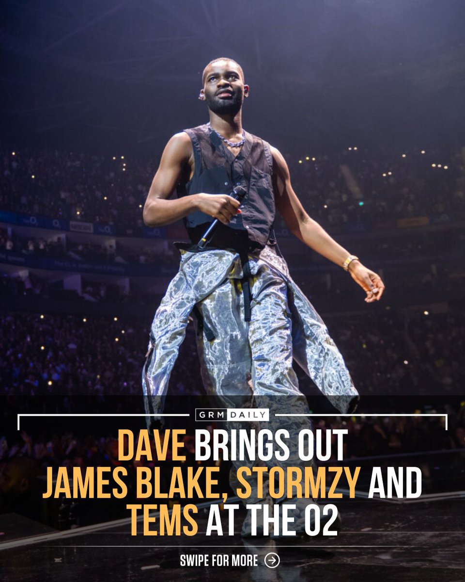 GRMDAILY's tweet photo. Dave kicked off his O2 run in style last week.

Night one saw James Blake join him on stage, before night two brought out Stormzy and Tems for huge moments in front of a packed arena.

Four nights at the O2. Two already delivered.

Who do you think he will bring out next? https://t.co/Up27RVOJOp