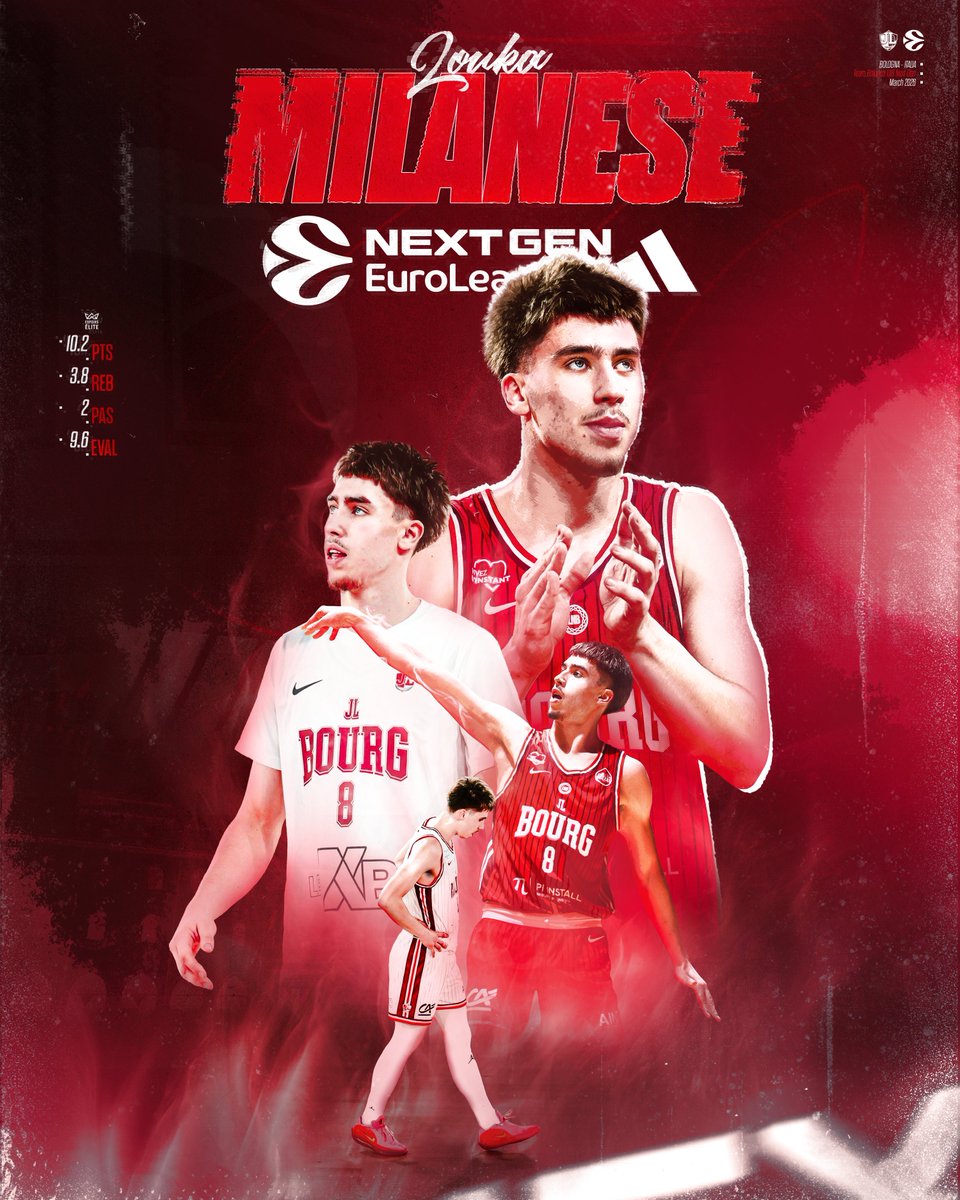 JLBourgBasket's tweet photo. 𝗟𝗢𝗨𝗞𝗔 𝗠𝗜𝗟𝗔𝗡𝗘𝗦𝗘 𝗘𝗡 𝗥𝗢𝗨𝗧𝗘 𝗣𝗢𝗨𝗥 𝗟𝗔 𝗡𝗘𝗫𝗧𝗚𝗘𝗡 🔥

Louka Milanese (2008) participera cette semaine à la NextGen EuroLeague avec la NextGen Team 👊

Premier match vendredi face aux U18 de Bologne à 15h45.

#WeRedy https://t.co/ekduf47P52