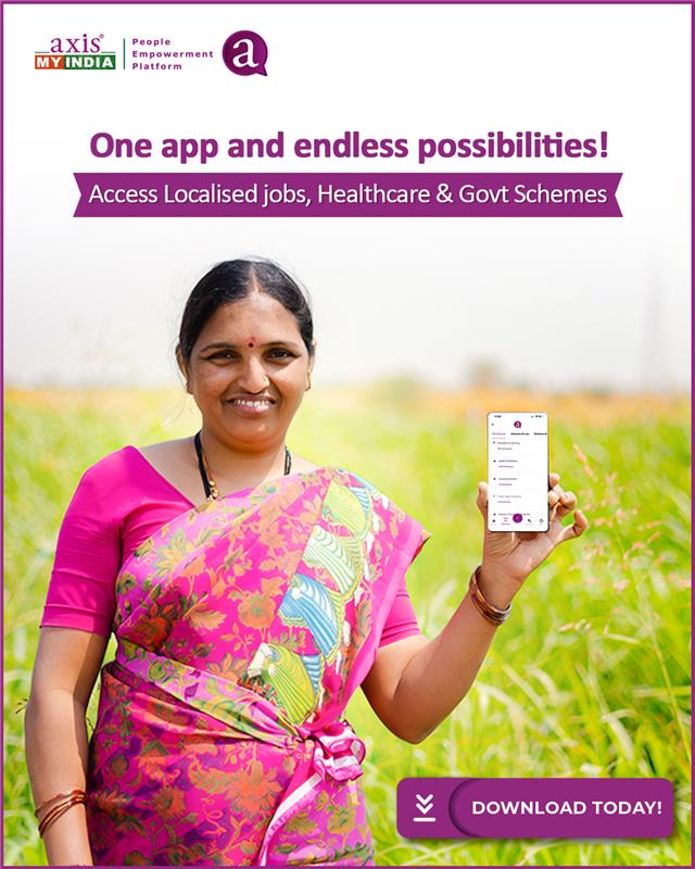 PradeepGuptaAMI's tweet image. Unlock opportunities with Axis My India’s ''a'' app. Easy access to localized jobs, healthcare &amp;amp; govt schemes – all verified, all at your Fingertips. 

Download Now! Contact: sales@axismyindia.org or call +91 22 43218866. 

#AApp
#JobOpportunities
#Healthcare
#GovtSchemes
