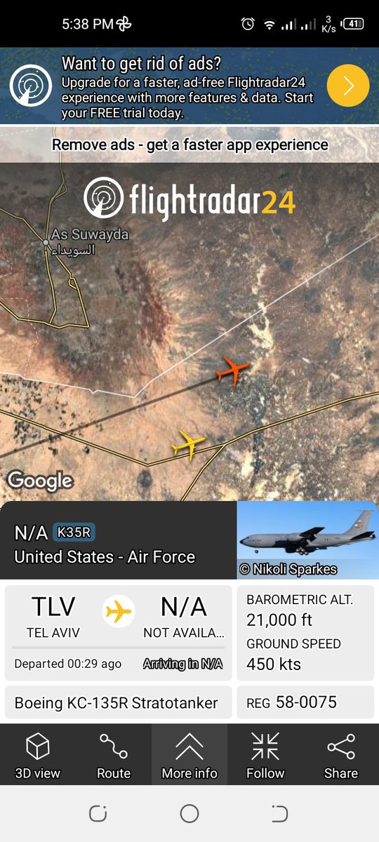 teamyeasin's tweet photo. 🚨 Breaking: 4 U.S. Air Force aircraft have taken off from Tel Aviv and are currently in Jordanian airspace. 🇺🇸✈️ #USAF #BreakingNews #Jordan #Israel https://t.co/IeBUXAMmt5