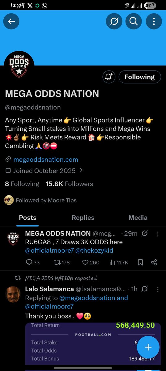 OlufunshoT's tweet photo. @officialmoore7 @megaoddsnation Done https://t.co/l9qu3LNt3M