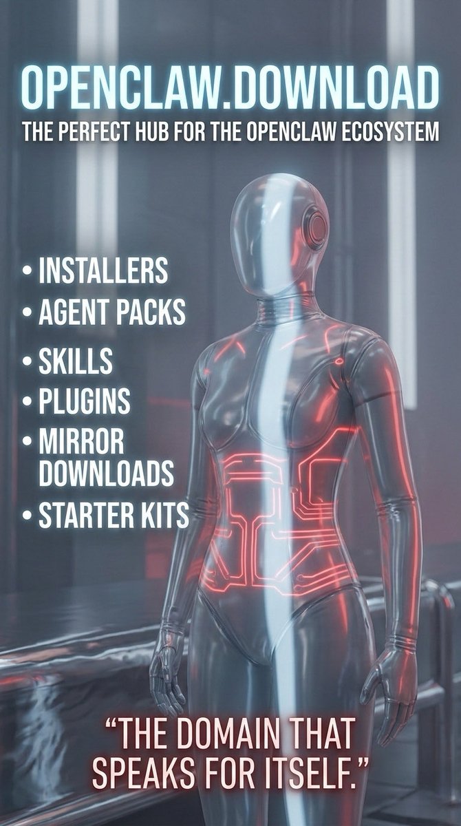 AiDomainName's tweet photo. @openclaw https://t.co/UcljHIILVT

Could be the perfect hub for the OpenClaw ecosystem:

• installers  
• agent packs  
• skills  
• plugins  
• mirror downloads  
• starter kits

The domain that explains itself.

#openclaw @OpenAI @sama @openclaw @steipete https://t.co/4FbsRwwDtR