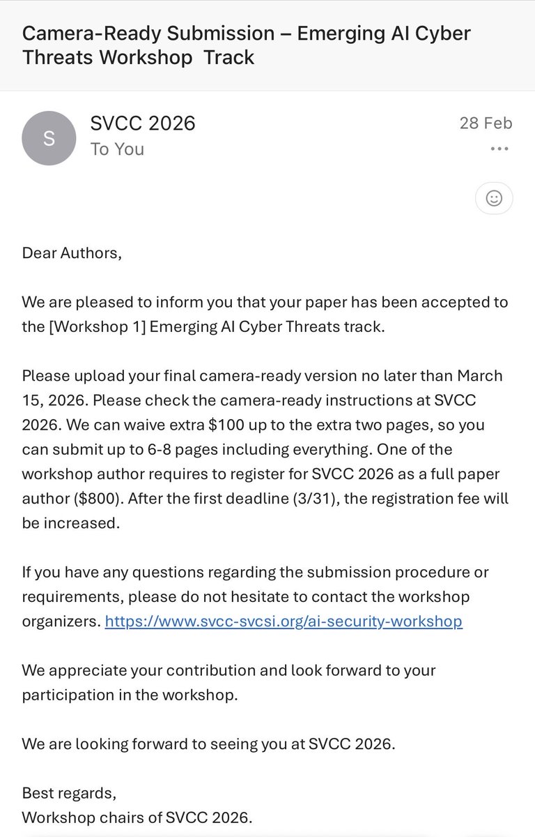 yawoseii's tweet photo. I need help keeping an accepted paper opportunity alive.

My paper was accepted at IEEE SVCC 2026 under the Emerging AI Cyber Threats Workshop Track. I am a third year Computer Science student at KNUST, Ghana. https://t.co/bkGeIyS8nH