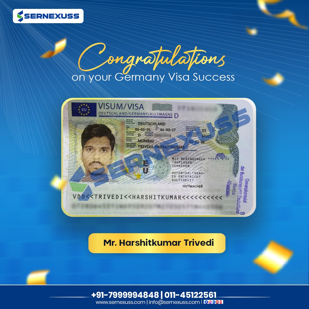 sernexuss's tweet image. Another success story unlocked! 🎉
Congratulations to Mr. Harshitkumar Trivedi on receiving his visa for Germany 🇩🇪
Your global journey begins now, and we’re proud to be part of it.

#VisaSuccess #GermanyVisa #GermanyImmigration #VisaApproved #SuccessStory #WorkAbroad #Sernexuss