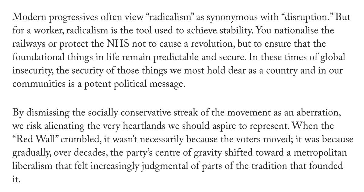 blue_labour's tweet photo. "Blue Labour isn’t Tory-lite infiltration. It is a reminder that work is a vocation, not just a contract, that relationships matter more than abstract rights and that patriotism is a valid expression of solidarity, not always a precursor to prejudice." @connor_naismith https://t.co/rneVWbsyTD