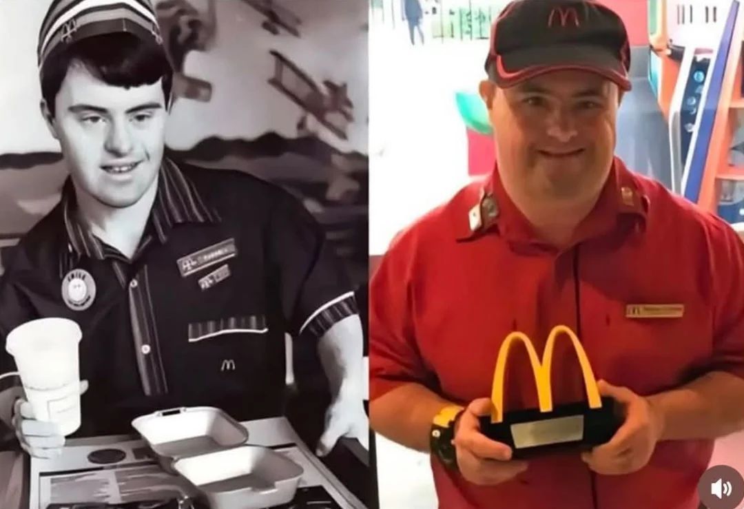 fasc1nate's tweet photo. A McDonald's employee with Down syndrome retires after 32 years of serving smiles.

More rare historical photos:  https://t.co/W7jIvOHun5 https://t.co/G9mnyhYfYL