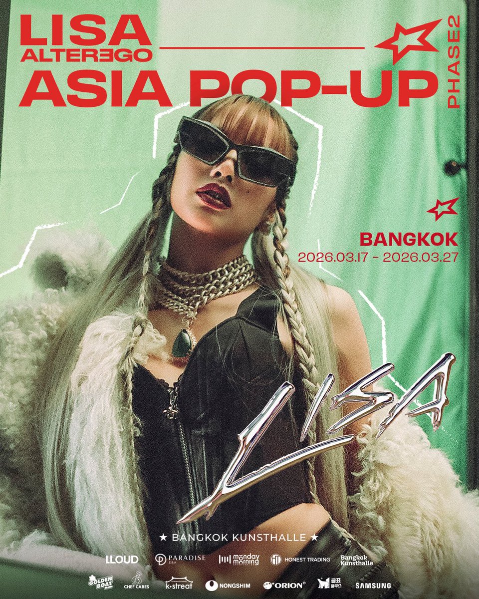 LISA ALTER EGO ASIA POP-UP PHASE 2 IN BANGKOK

🗓 Mar 17 (Tue) – Mar 27 (Fri), 2026
📍3F Kunsthalle, BANGKOK

#LISA #LISAxAlterEgo