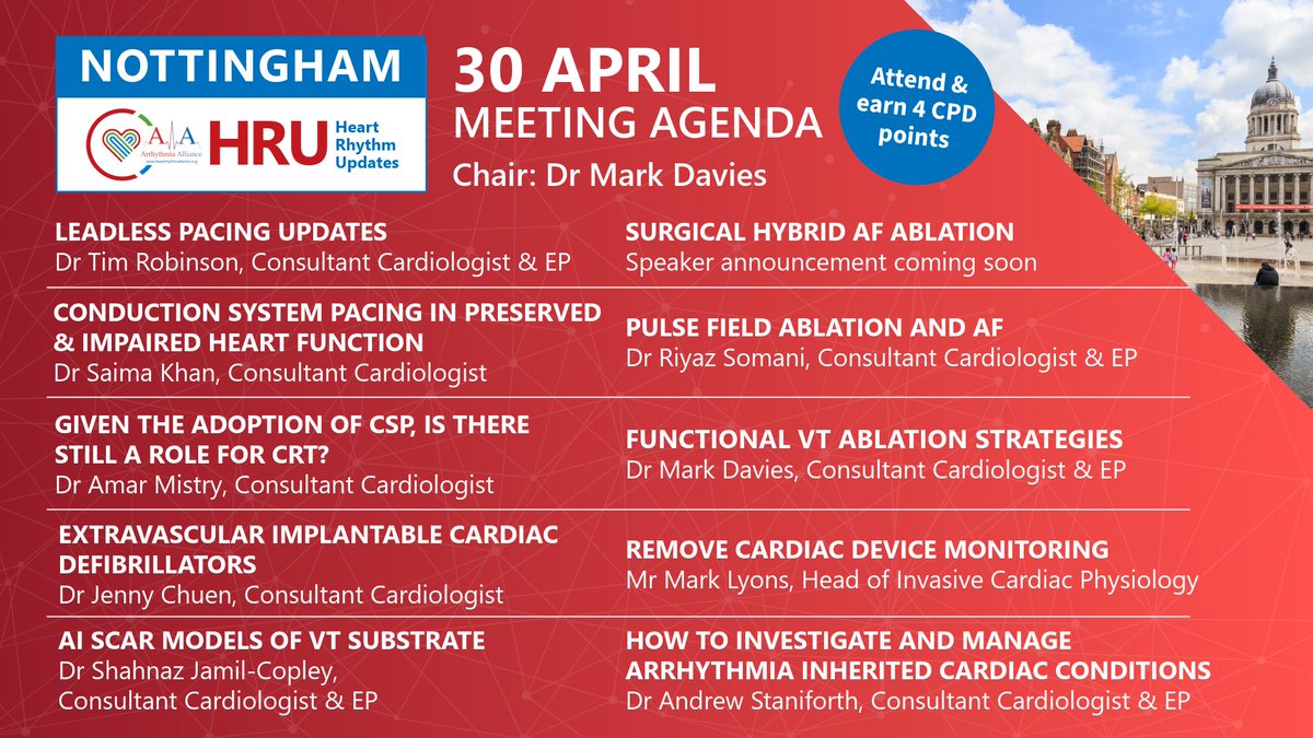 KnowYourPulse's tweet image. Two Weeks to Nottingham HRU! Connect with regional colleagues, discuss challenges, and gain actionable insights from leading cardiologists &amp;amp; electrophysiologists.

Chaired by Dr Mark Davies. Register: heartrhythmevents.org/nottingham-hea…   
#HRU2026 #Arrhythmia #ContinuingEducation