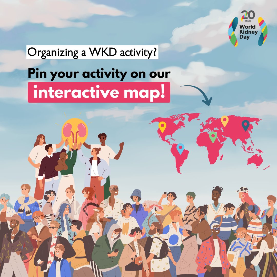 worldkidneyday's tweet photo. 🌍 In a few days, on March 12, people around the world will unite to celebrate #WorldKidneyDay!
How will you take part? 

Share your activities and add them to our global map 👉 https://t.co/6cgQQxS8eC

#WorldKidneyDay #OurKidneysOurPlanet #KidneyHealthForAll https://t.co/VYt2UrVjz1