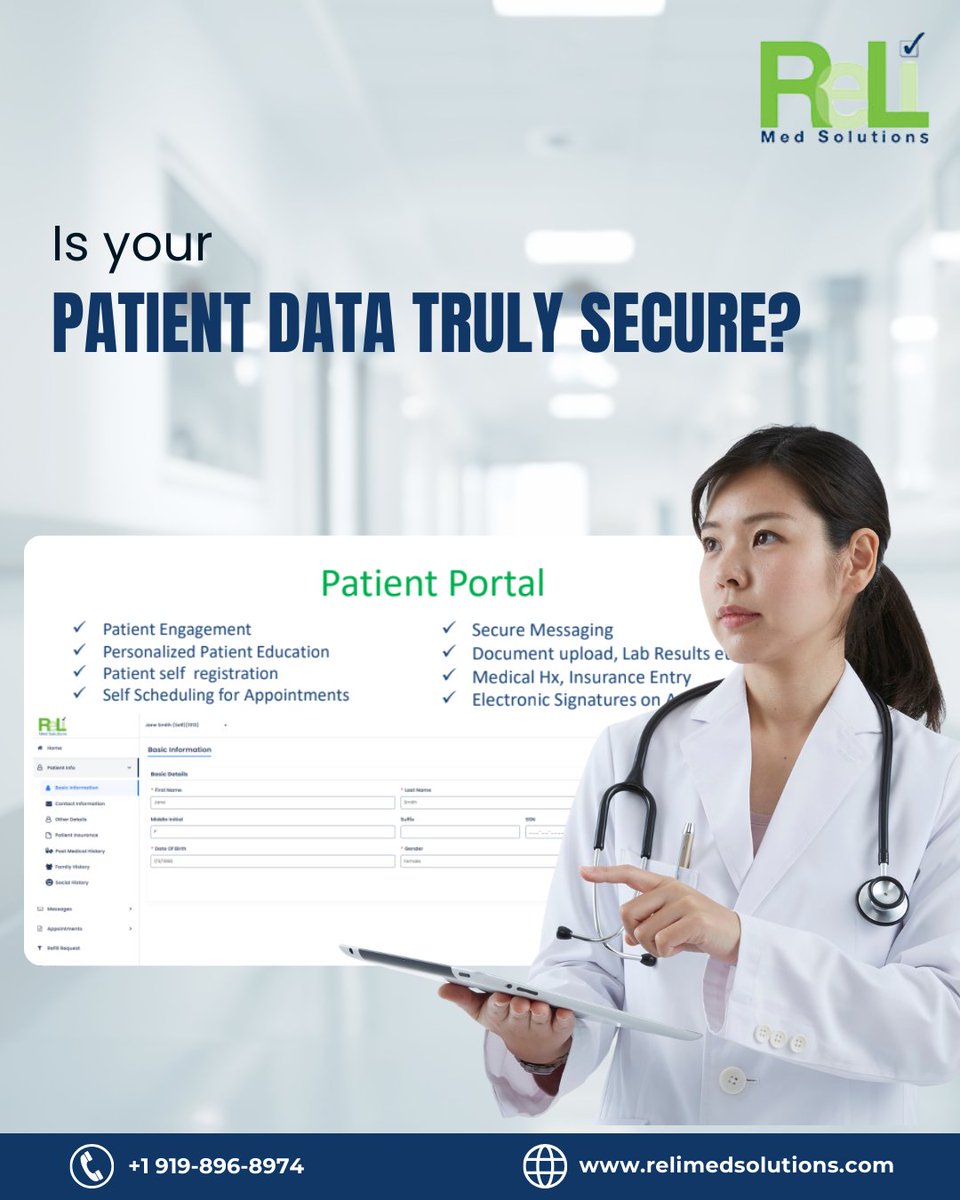 Relimed's tweet image. No leaks, no risks — secure records, smarter clinics.

Still using paper files or outdated systems? Because of that, patient data becomes easy to lose, leak, or mismanage. 

#HIPAACompliance #EHRSoftware #PatientData  #DigitalHealthcare #PracticeGrowth #HealthcareSoftware