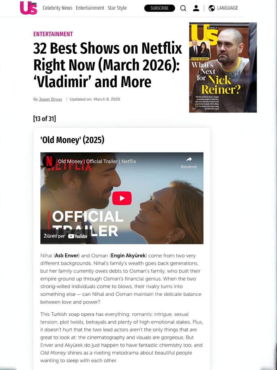 LTLoveENGIN's tweet image. 𝖴𝖲 𝖶𝖤𝖤𝖪𝖫𝖸 🔥 #OldMoney 👏👏👏#EnginAkyürek
It is one of the largest weekly celebrity magazines in the US. Print circulation : about 1.95 million copies per week. Digital audience : 40+ million monthly users (including usmagazine.com, social media – Instagram 5