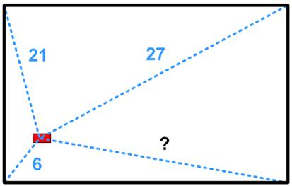 PrimeLogics's tweet image. How far is the matchbox from the 4th corner?

Rectangular room. Matchbox is 6 ft from one corner, 27 ft from opposite corner, and 21 ft from a 3rd corner.

#MathPuzzle #GeometryChallenge #BrainTeaser #MathTwitter #STEM #Puzzles #ThinkOutsideTheBox #ProblemSolving #MathIsFun