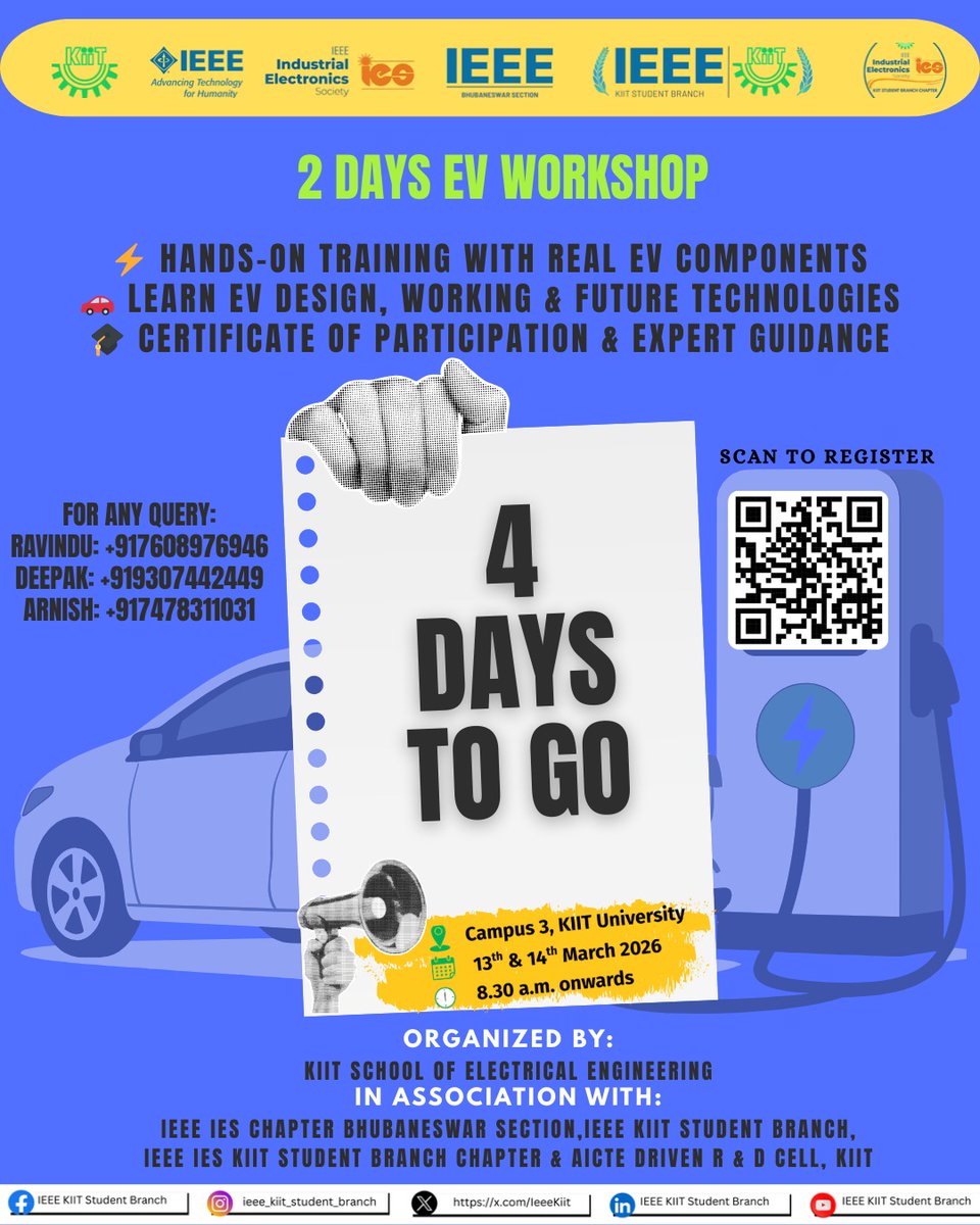 IeeeKiit's tweet photo. ⚡ 4 DAYS TO GO!
Ready to explore the future of mobility? 🚗🔋
Join our Hands-On EV Workshop and learn with real EV components.
Register now before seats fill!
#EV #ElectricVehicles #IEEE #KIIT #EVWorkshop #FutureTech https://t.co/N0KCbKlWTb