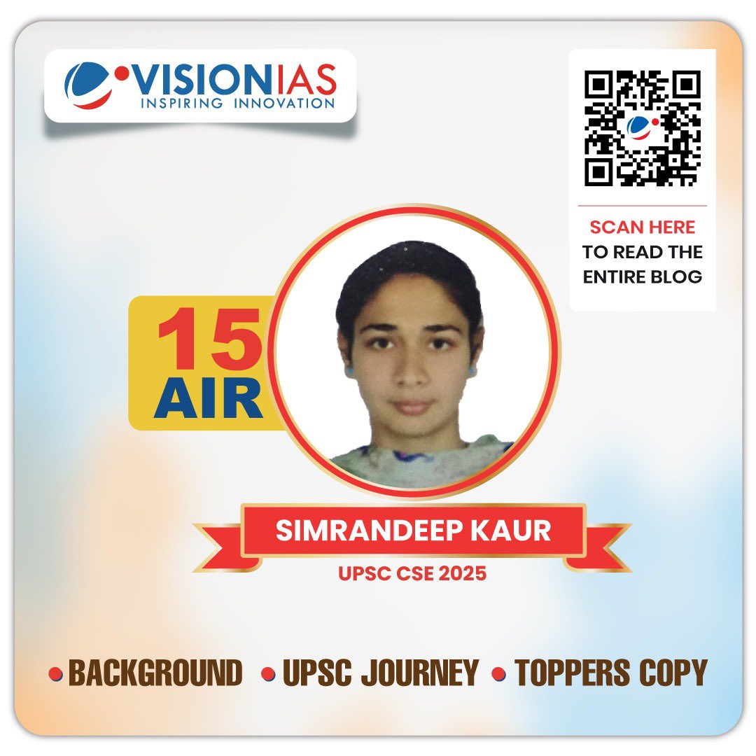 Vision_IAS's tweet image. Simrandeep Kaur AIR 15 UPSC 2025: Background, UPSC Journey, Marksheet &amp;amp; Topper’s Copy

To read more, visit the link: visionias.in/blog/toppers-s…

#UPSC2025 #UPSCResult #SimrandeepKaur #AIR15 #UPSCTopper #UPSCPreparation #VisionIAS