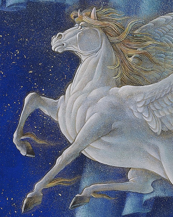 atelieraun's tweet image. #Pegasus  #AURORA  

『極光』 「Northern Lights」

S4号(333mm×333mm) 材料：雲肌麻紙・顔料・膠・金箔・金泥
個人蔵

Japanese hemp paper (Kumohada-mashi), pigment, glue, gold mad,gold foil, private collection