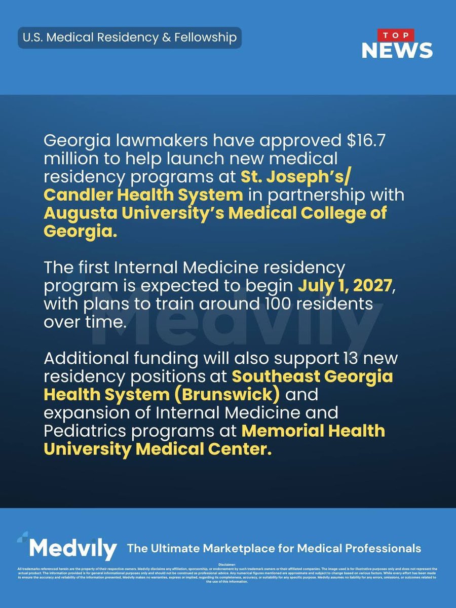 Medvily_intl's tweet photo. New Residency Programs Planned for Match 2027 &amp; beyond #match2027 #residencyprogram #imgs #usmle https://t.co/4ujnTO9d47