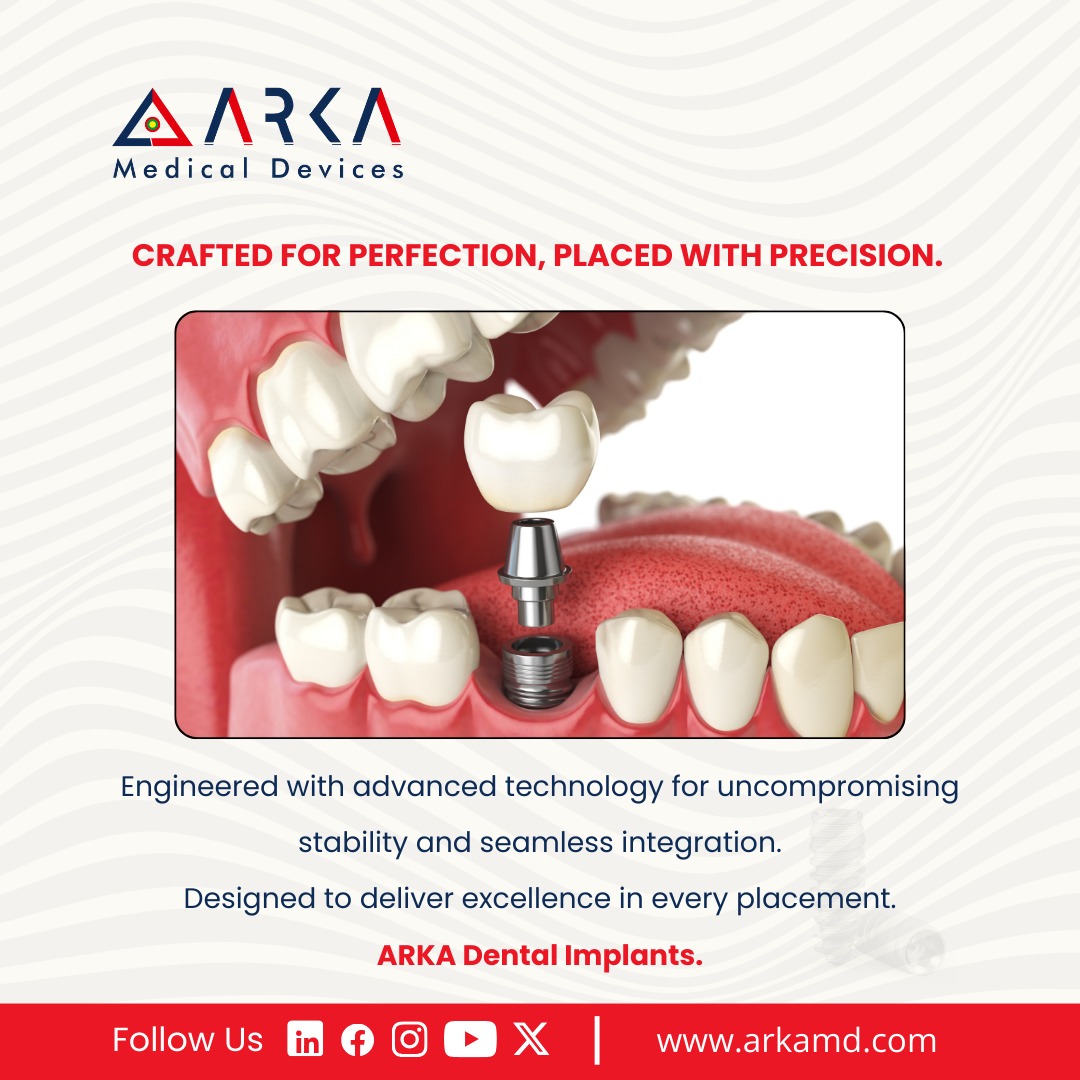 arkamedicals's tweet photo. CRAFTED FOR PERFECTION, PLACED WITH PRECISION.
Engineered with advanced technology for uncompromising stability and seamless integration.
Designed to deliver excellence in every placement.
ARKA Dental Implants
#arka #arkamd #arkamedicals #arkamedicaldevices #dentalmanufacturers https://t.co/8NdM1r9XU2