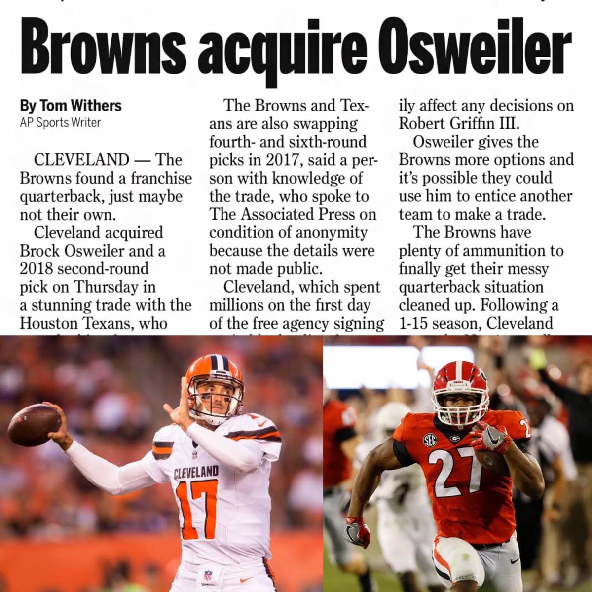 MrCleveland_216's tweet photo. March 9, 2017: Moneyball🏈
Browns acquire QB Brock Osweiler
in trade w/ Texans
Sashi Brown goes outside box & essentially pays $16M for 2nd rnd pick
Houston gets $ relief, but Browns get…
RB Nick Chubb 💪
#MoneyBall #Sashi https://t.co/6qmyWgpKgK