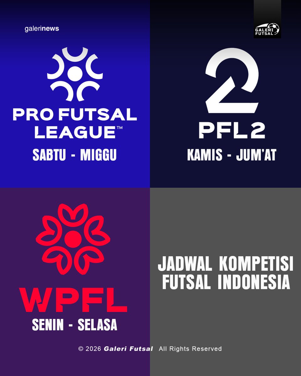 SOB ! Abis lebaran nanti, bisa nih pekan-pekan kita diisi sama pertandingan-pertandingan Liga Futsal. 

Kamis dan Jumat : ada PFL 2 
Sabtu dan Minggu : ada PFL 
Senin dan Selasa : ada WPFL 

Istirahat di hari Rabu aja 😅 

Mantap nih Galeri Futsal jadinya hampir tiap hari bakalan