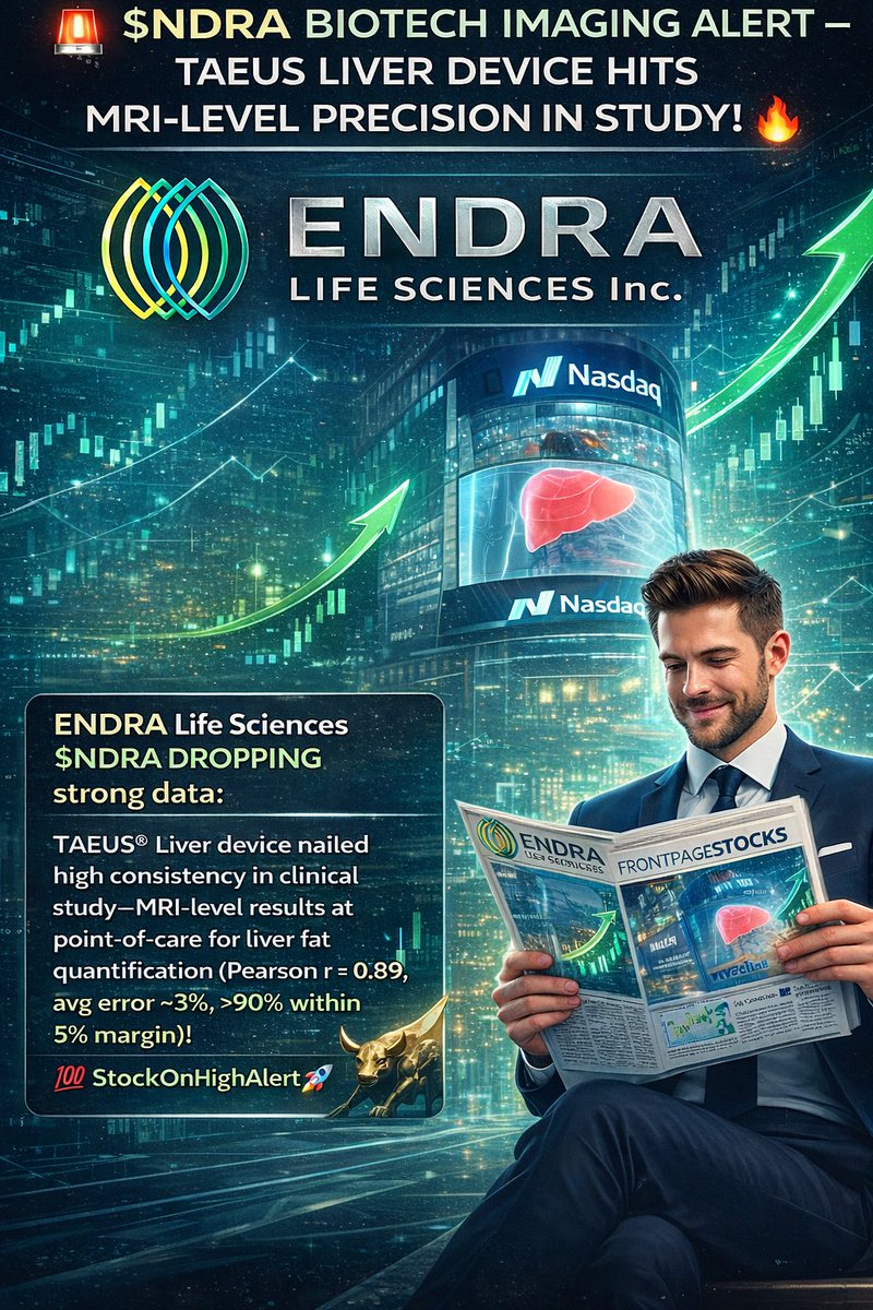 iAmMoneyMagnetX's tweet image. 🚨 $NDRA BIOTECH IMAGING ALERT – TAEUS LIVER DEVICE HITS MRI-LEVEL PRECISION IN STUDY! 🔥

Undervalued execution play—FOMO on clinical wins!
Who's loading $NDRA dips here?

Drop your entry or target below 👇💰 $4+ rebound quick? Or $10–$30+ on pivotal/FDA momentum?
#NDRA #Biotech