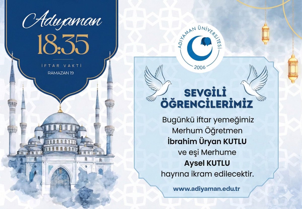 ADYUVAKIF's tweet photo. Bu akşamki iftarımızı Dr. Öğr. Üyesi Hüseyin KUTLU Merhum Anne ve Babasının hayrına ikram etmektedir. Allah hayırlarını kabul etsin. https://t.co/Sd7xZyk6ND