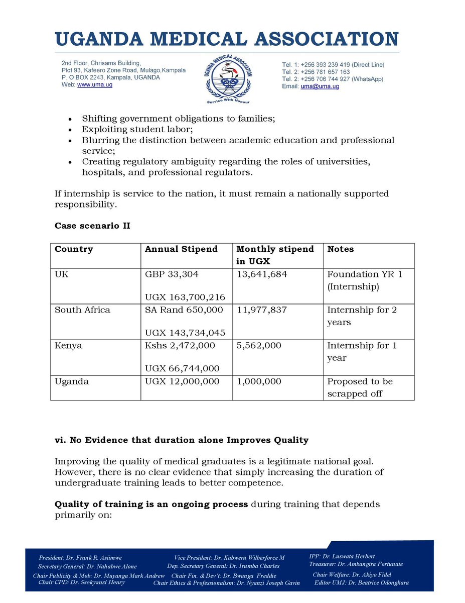 A hungry, angry doctor is a danger to patients.

<a href="/MinofHealthUG/">Ministry of Health- Uganda</a> and <a href="/Educ_SportsUg/">Ministry of Education and Sports - Uganda</a> must urgently rethink this quicksand policy proposal to scrap medical internship allowances.

Medical interns are not students.

Internship is a paid position across the world.

#DoctorsNotSlaves