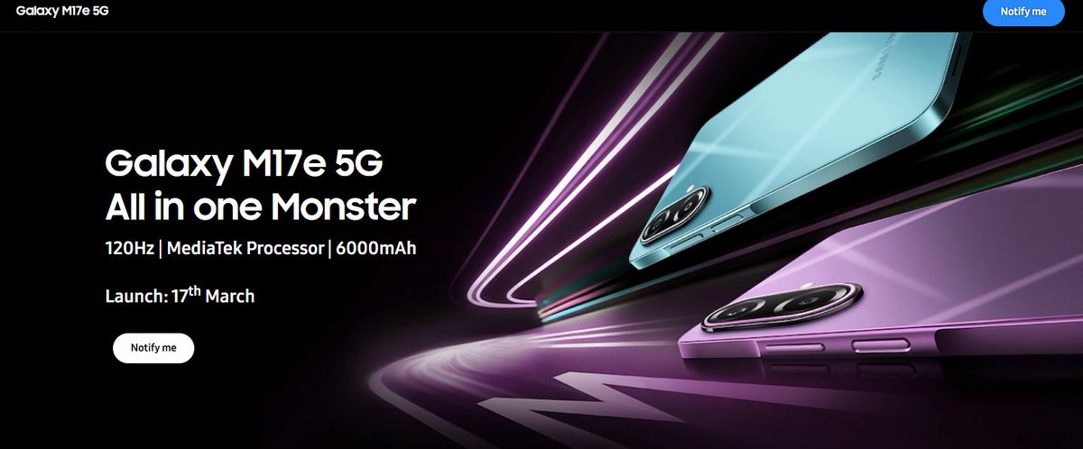 SatishMagre's tweet photo. Samsung Galaxy M17e 5G to launch in India on March 17

#SamsungGalaxyM17e5G #GalaxyM17e5G #GalaxyM17e5Glaunch https://t.co/cI4el8O3vW
