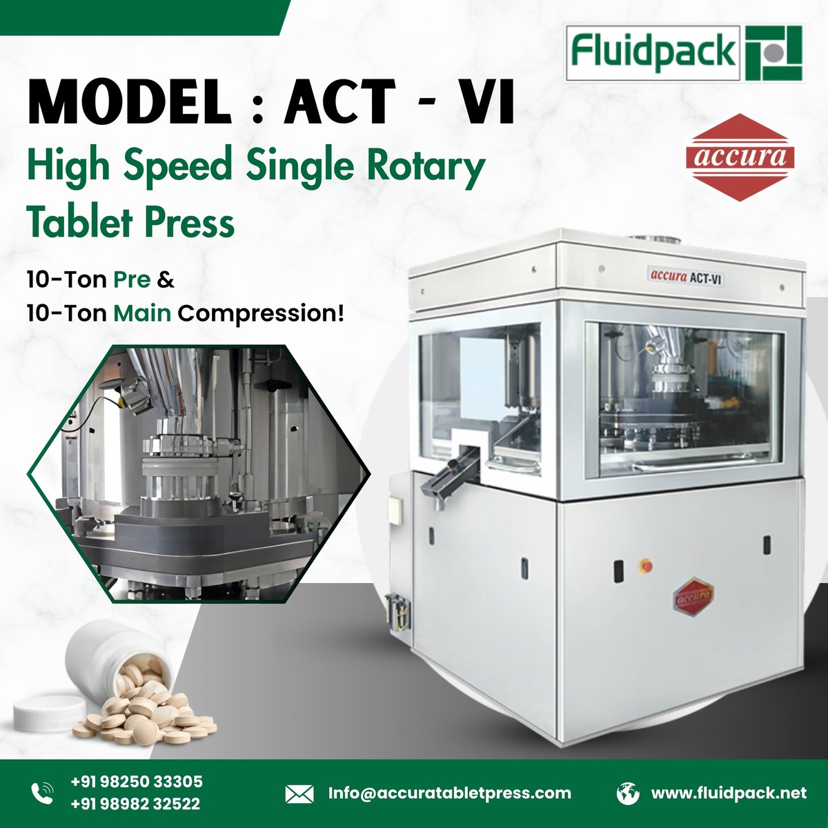 fluidpack1's tweet photo. The ACT-VI High Speed Single Rotary Tablet Press by Fluidpack delivers stable tablet compression with 10-Ton pre &amp; main compression for consistent quality.

Visit: https://t.co/PInO7ohRhZ

#Fluidpack #ACTVI #TabletPress #SingleRotaryTabletPress #TabletCompression #PharmaMachinery https://t.co/3H3pWMTs9g