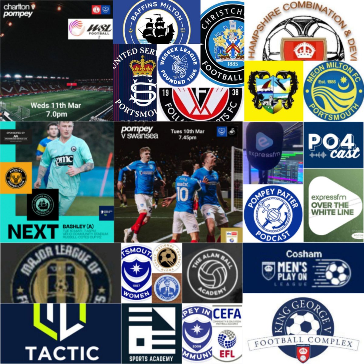 Pompey_Football's tweet photo. ⚽️    This Week    ⚽️
#NoExcusesLetsGo

Mon: @HampshireFAMFDO #Cosham 8.10pm
@PompeyOnExpress #MNFH 6pm
Tue: @Pompey (h)
@BMRFC (a) 🏆
@usportsmouthfc (h)
Wed: @PompeyWomen (a) 7pm
@FCMeonMilton #Res (a)🏆 #JSMS
#PompeyWomen #U21s (h/a)
@PITCDevelopment (h)
@PortsCollSport (a)
#AB66 @ProHwfcacademy (h)×2
#OTWL 6pm
Thu: #UpTheBaffs (h)
@PO4cast + @PompeyPatter #debates
Fri: #FNFH on @ExpressFM 6pm