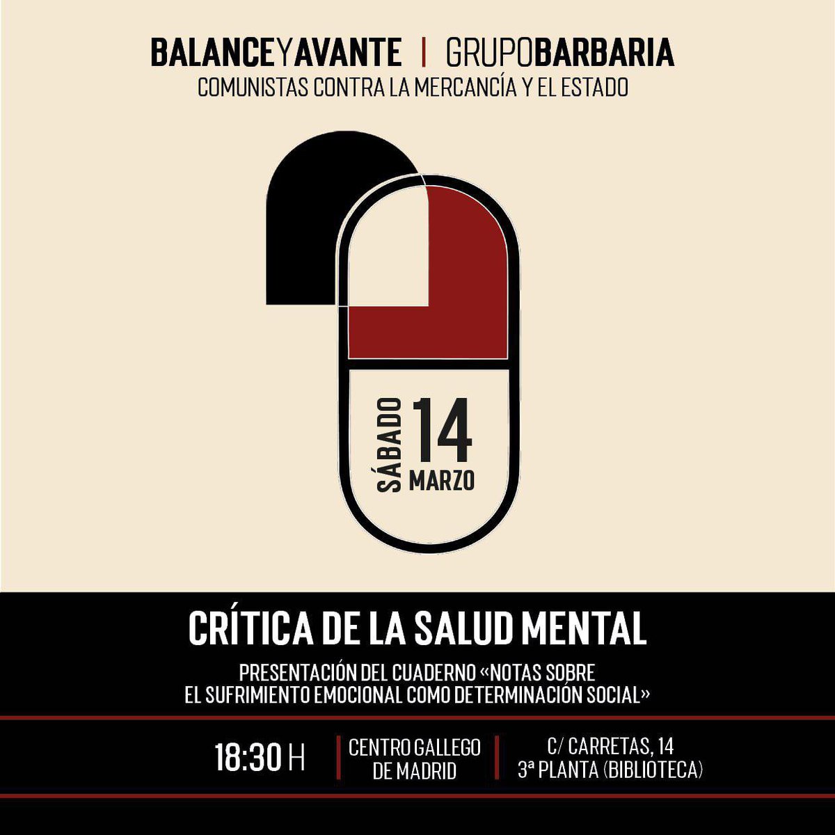 Este sábado a las 18.30h en Madrid hablaremos sobre la "salud mental" 👇 
barbaria.net/2025/10/27/not…