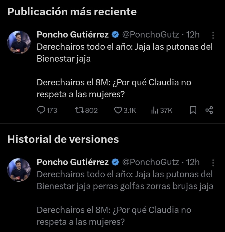 glexo's tweet photo. @PonchoGutz Deja tu post original, mi chingón... ¿o te arrepentiste porque realmente eso es lo que tú piensas de las mujeres? https://t.co/wm2zJrQZya