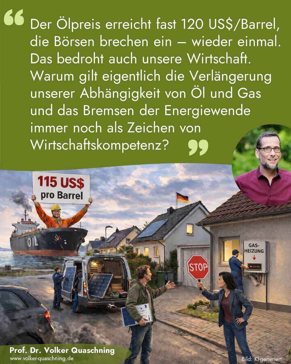 Seit Jahren wird suggeriert, es wäre #Wirtschaftskompetenz, länger auf Öl und Gas zu setzen. Angesichts explodierender #Ölpreise würde es unserem Land heute deutlich besser gehen, wenn wir #Solarenergie, #Windkraft, #Elektromobilität und #Wärmepumpen konsequent ausgebaut hätten.