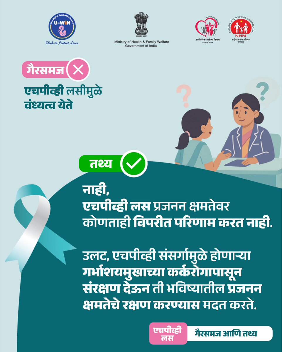 PHDMahaHealth's tweet image. जाणून घेऊया एचपीव्ही लसीकरणाबाबतचे गैरसमज आणि तथ्य

#HPVAwareness #HPVPrevention #mythandfact #HealthEducation #cervicalcancerawareness #WomenHealth