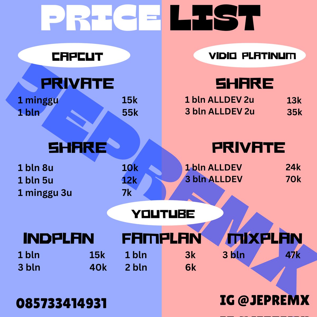 jepremx || 100+ testi || only wa tweet media