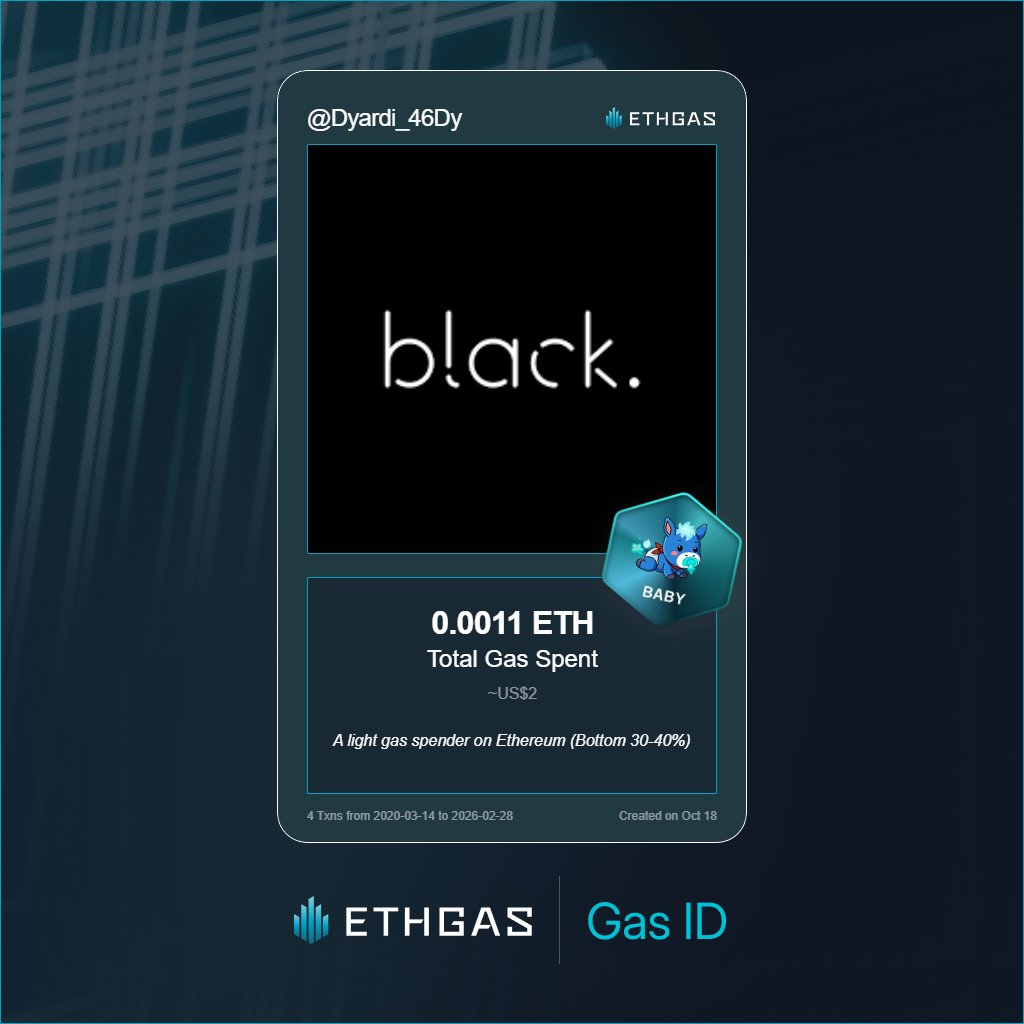 Leveled up in the Great Gas Reckoning with ETHGas! 💪

Baby Jack status: 0.0011 ETH gas spent, 1 Beans earned—supporting the Gasless Future!

Claim your Gas ID at ethgas.com/community/gas-…