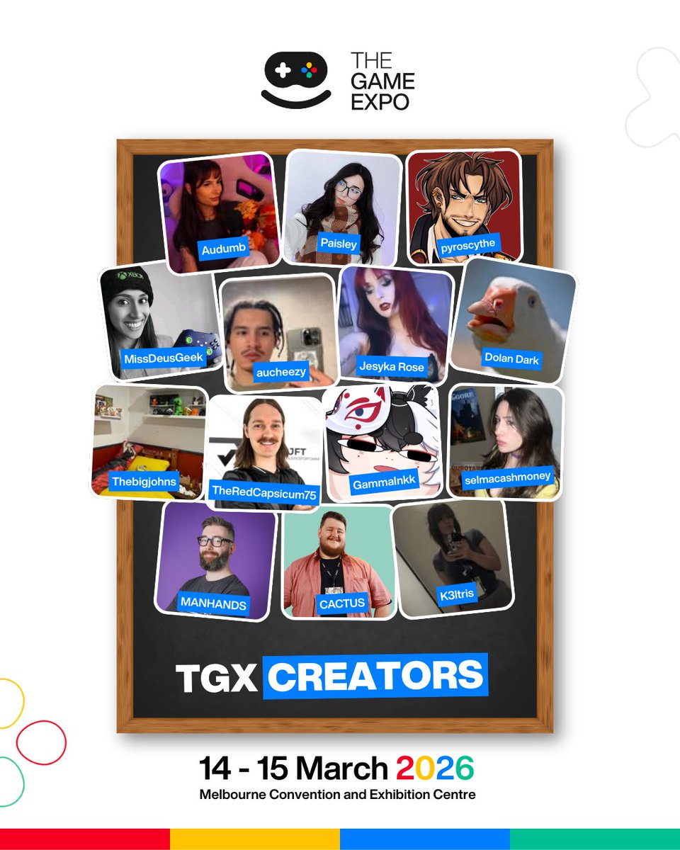 TheGameExpo's tweet photo. The FINAL wave of Creators for #TGX has arrived! Catch these happy faces this weekend at TGX😁

@audumbest @paisleyexe @ttvpyroscythe 
@MissDeusGeek @aucheezy jesyka_rose @DolanDark 
thebigjohns TheRedCapsicum75 @GammaInkk @selmacashmoney 
MANHANDS @moistestofcacti @k3ltris https://t.co/cAwvKCtXZt