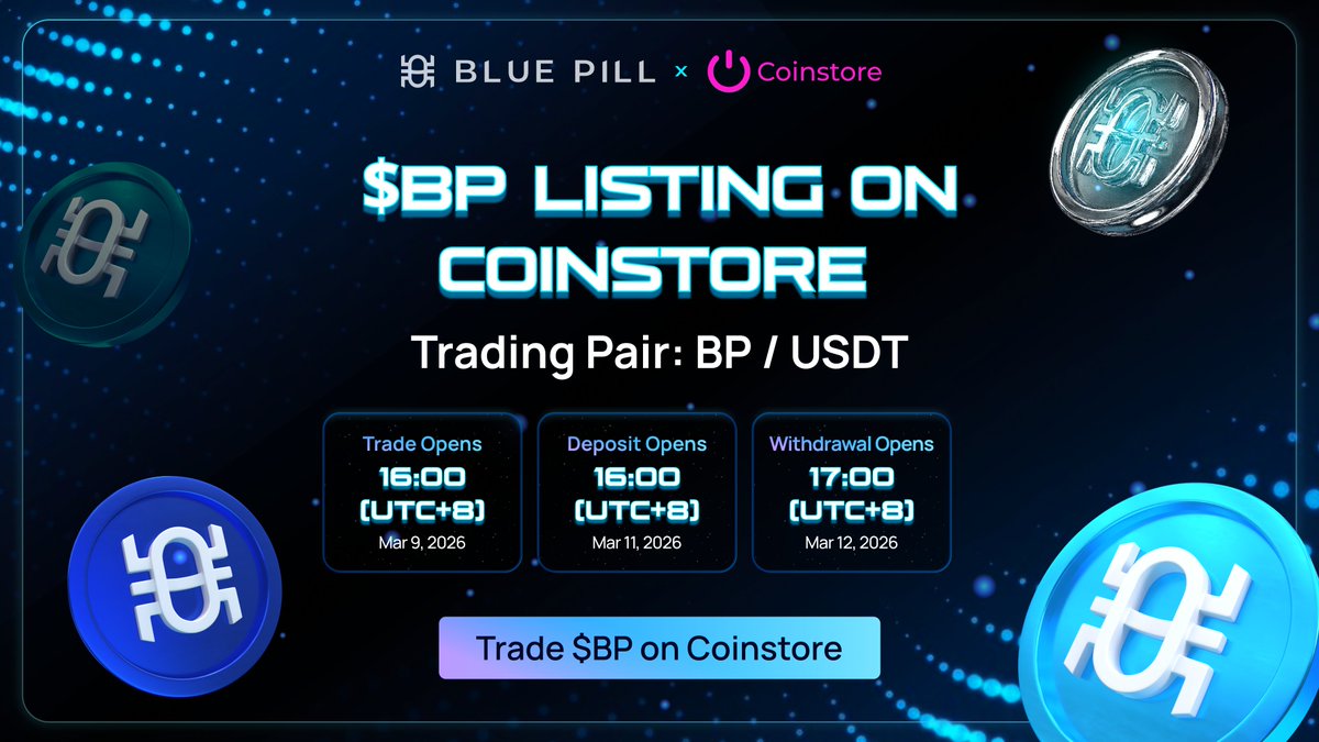 bluepillaudit's tweet photo. 🔥 $BP is officially listing on @CoinstoreExc

The BP/USDT trading pair for Bluepill Network is going live on Coinstore. 🚀

Bluepill provides a comprehensive blockchain audit solution, using a 3-layer security system that combines AI analysis, expert review, and user feedback to help Web3 projects stay secure and scalable.

⏰ Trading Opens: Mar 9, 2026 | 16:00 (UTC+8)
⏰ Deposit Opens: Mar 11, 2026 | 16:00 (UTC+8)
⏰ Withdrawal Opens: Mar 12, 2026 | 17:00 (UTC+8)

Fast, Smart, Affordable: Security Redefined with Bluepill Network.
👉 Now trading: https://t.co/4Js5E9QEhq

#Bluepill #BP #Coinstore #CryptoListing