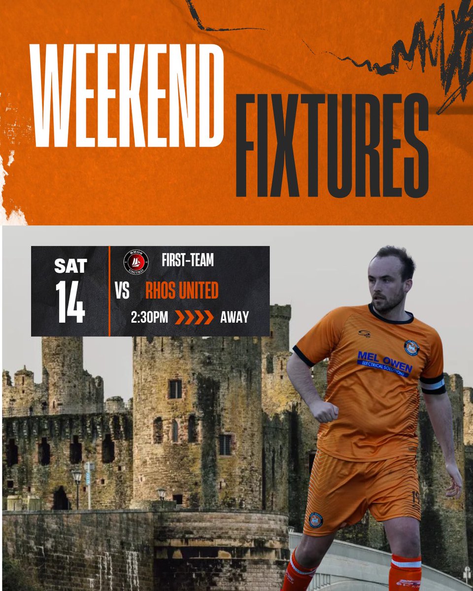 ConwyBoroughFC's tweet photo. WEEKEND FIXTURES:

Another week with only one senior game, this time the Firsts are away to Rhos United Football Club 🍊 https://t.co/hD0lmKNf9V