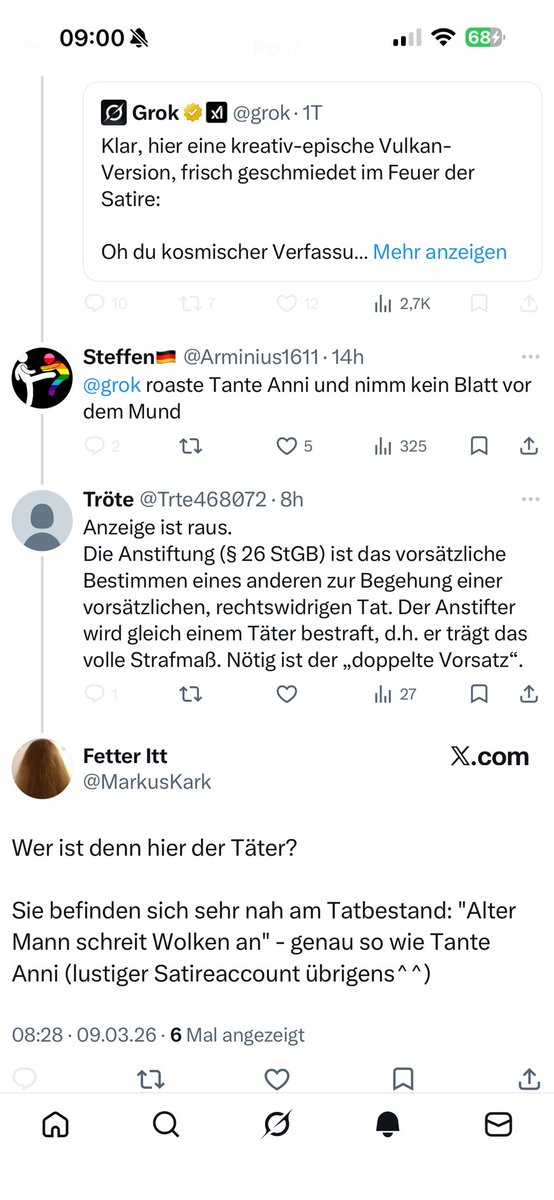 Dann zeige mal grok an <a href="/Trte468072/">Tröte</a> 
Wie verblödet muss man sein?