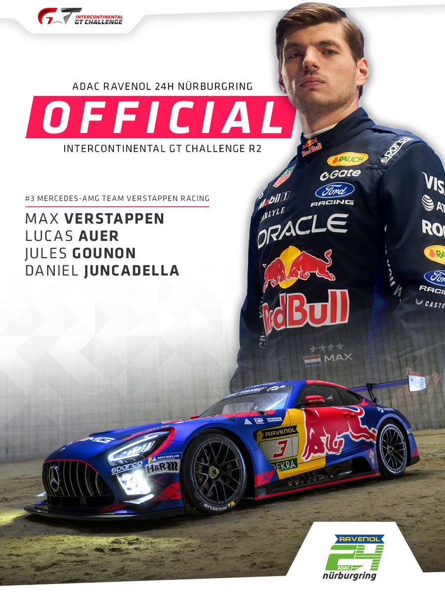 Motorsport’s worst kept secret is finally OFFICIAL!!! Max joins two former #IGTC champions - Jules and Dani - plus DTM runner-up Lucas for his #24hNBR debut.

Winward will run the Merc on behalf of Verstappen Racing, starting at NLS2.