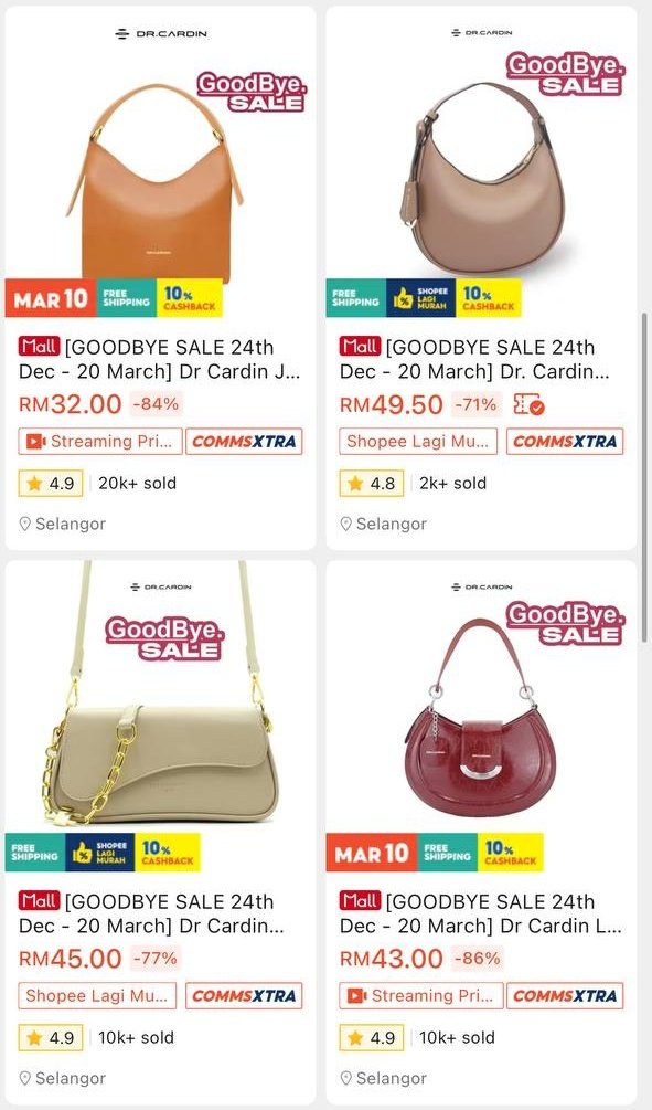 Wait wait WAIT— Dr. Cardin tengah buat goodbye sale???

And most of the handbags bawah RM50??? Please lah, this is literally the sign to get new bag for raya 😭✨