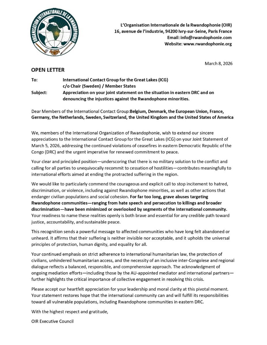 rwandophonie's tweet photo. Appreciation to ICG on your joint statement denouncing the injustices against the Rwandophone minorities https://t.co/lXZXRyppI7
