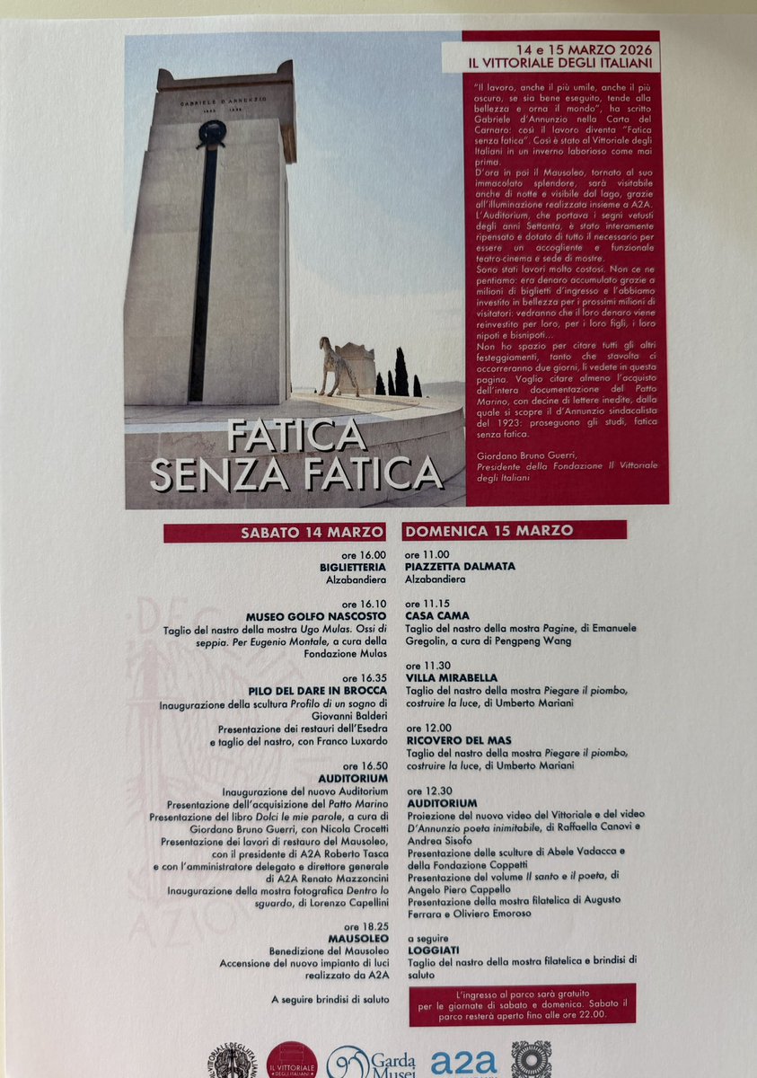 GBGuerri's tweet photo. Il 14 e il 15 marzo al #Vittoriale con ingresso gratuito https://t.co/wmBdIjgNpK